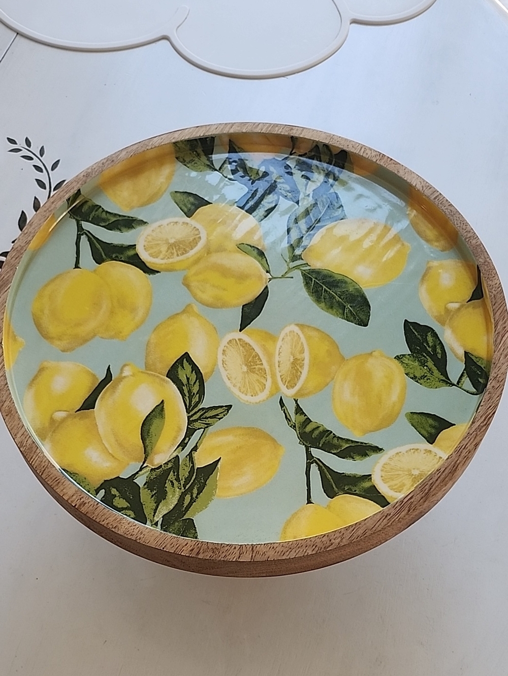 Lemon Enamel Print Wood Cake Stand Cookie Tray